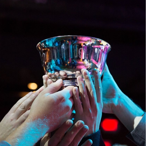 Hatch trophy help up with hands